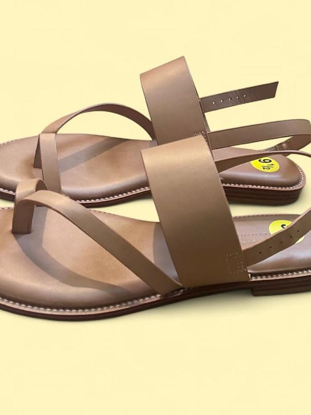 Light brown faux leather sandals with ankle strap